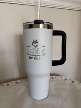 White Insulated Travel Mug with Handle